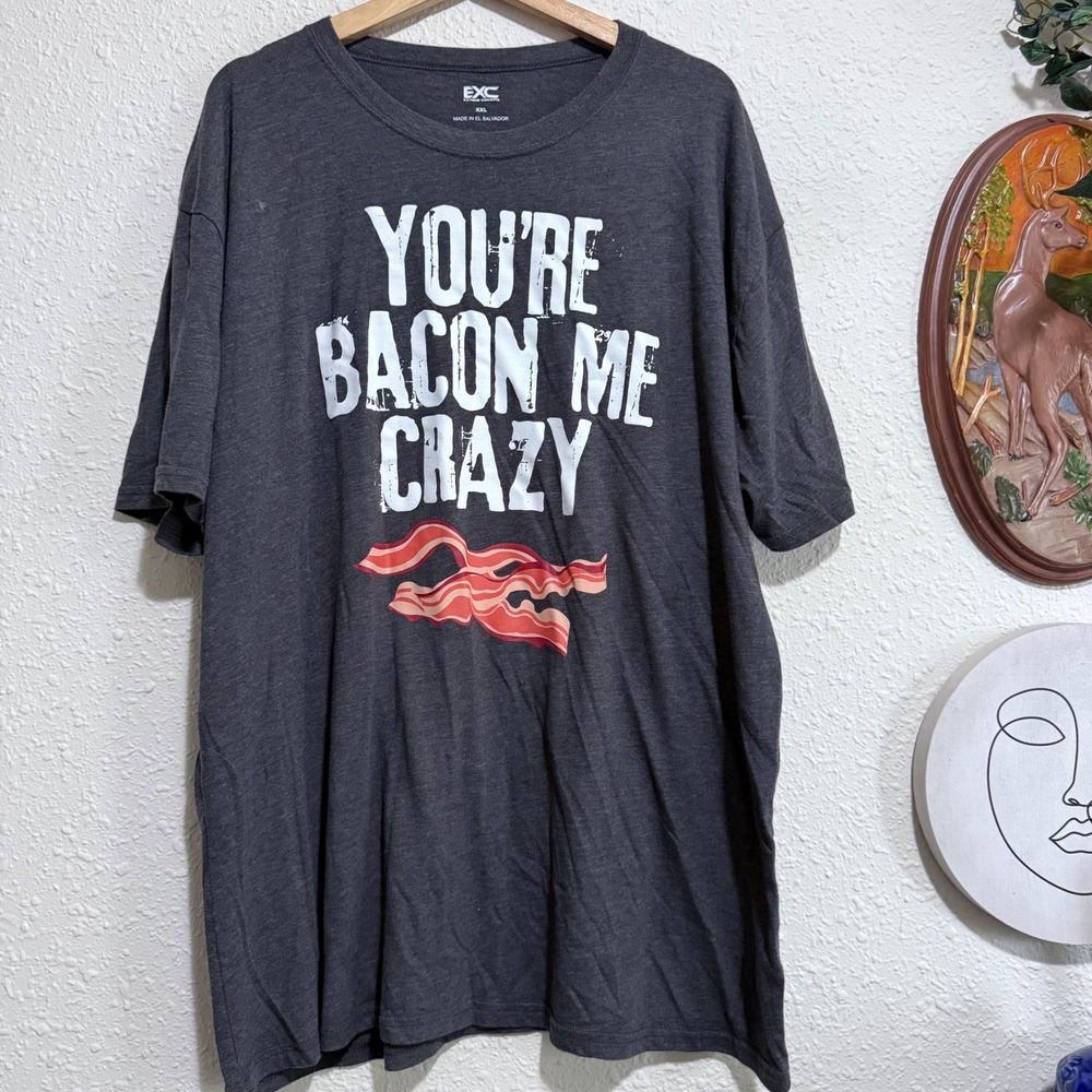 Mens Gray XXL Graphic T-Shirt You're Bacon‎ Me Crazy Funny Foodie Tee
